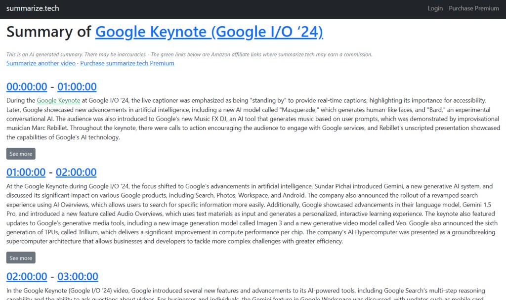 summarize.Tech summarizing google keynote