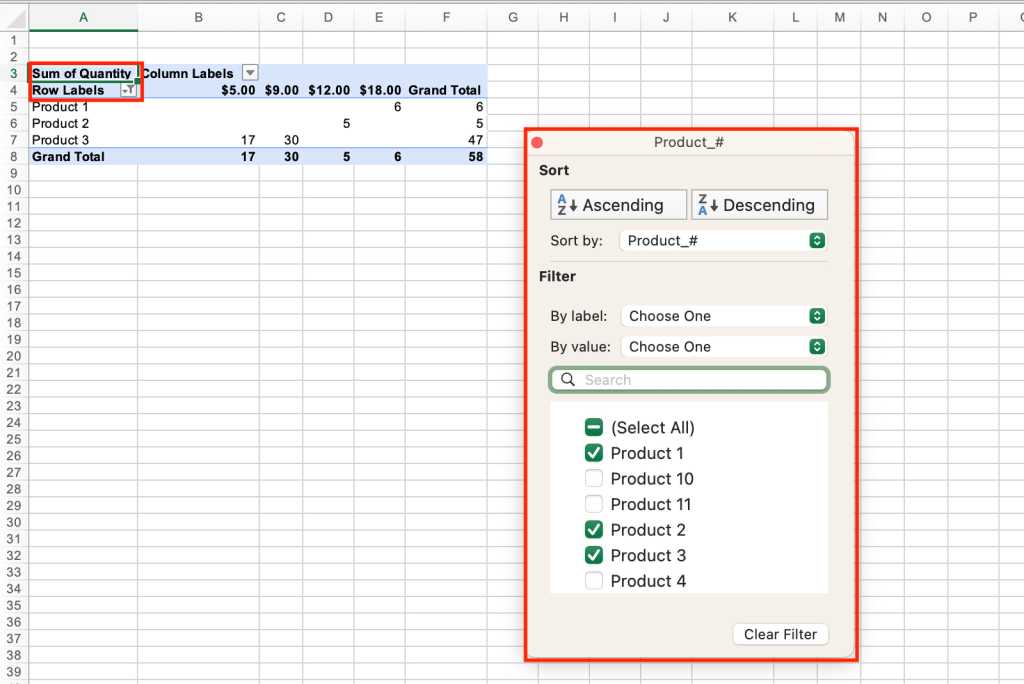 excel pivottable filtering example 1