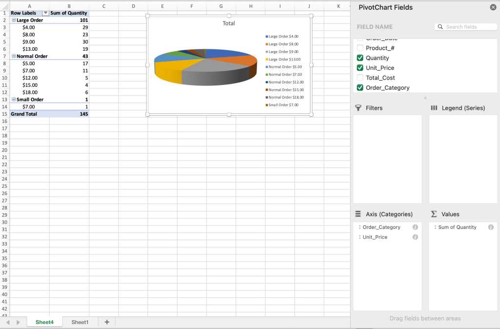 excel pivotchart 3 boyutlu pasta grafiği