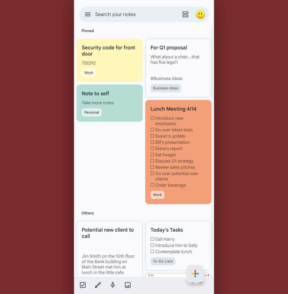 Google Keep Android note taking app