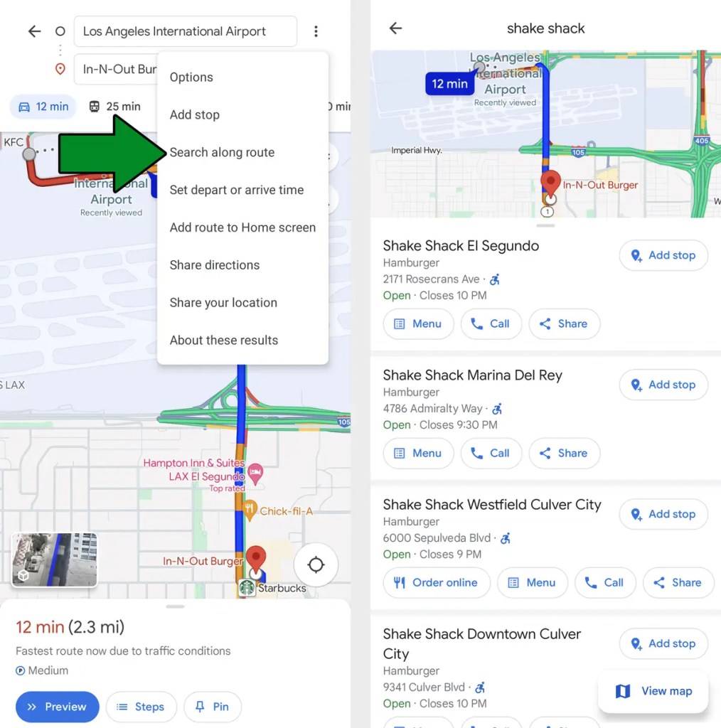 google maps android search along route