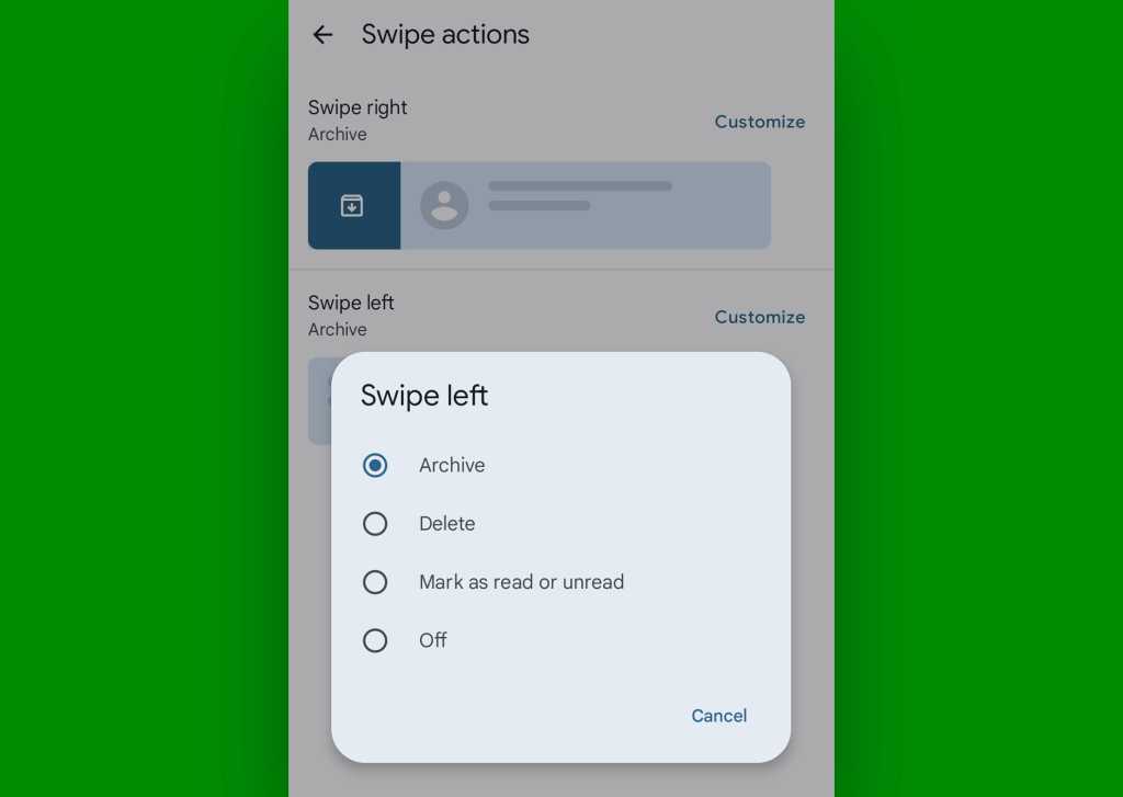 Android Messages: Swipe actions