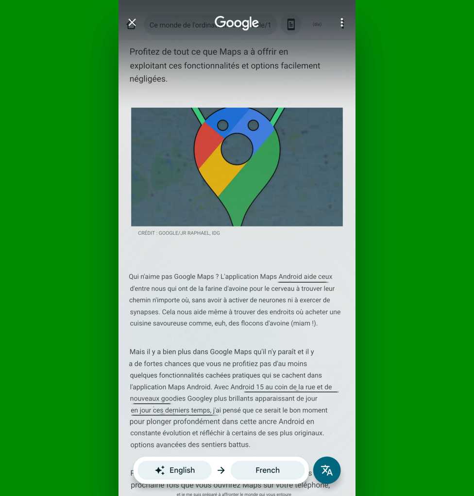 Google Circle to Search Android: Translation