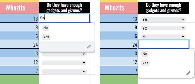 Google Sheets dropdown list in spreadsheet