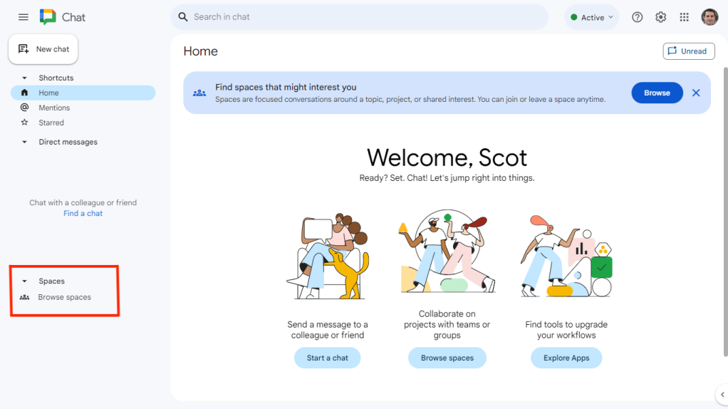 google spaces in google chat