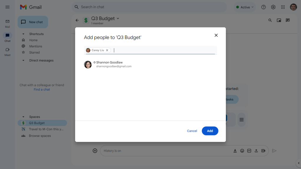 google spaces - adding members