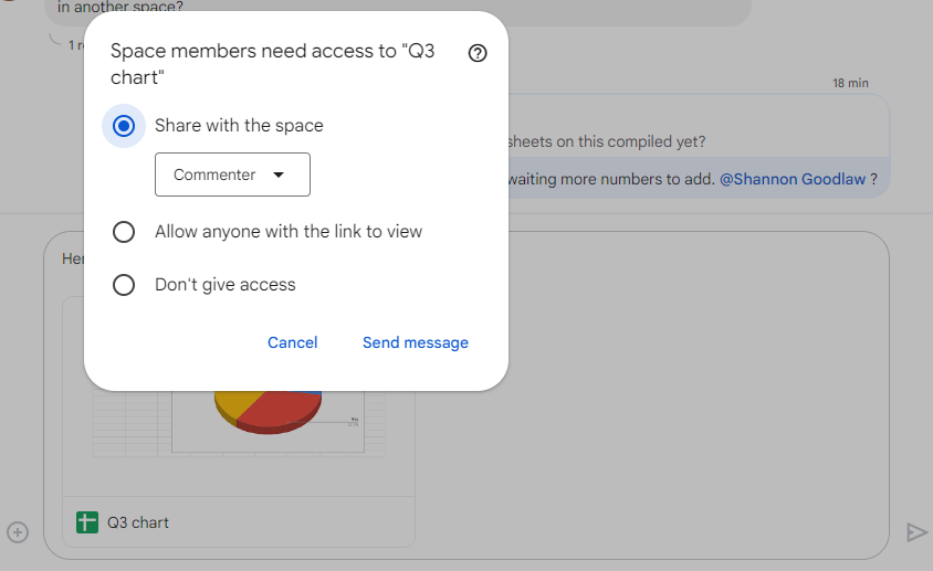 google spaces - file sharing permissions