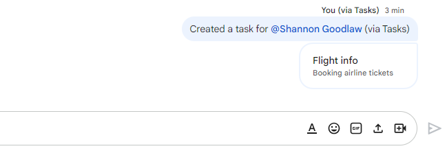 google spaces - new task in chat window