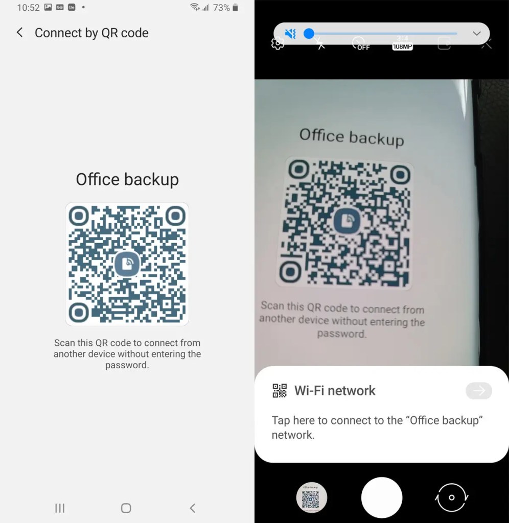 scanning a QR code to connect to a hotspot