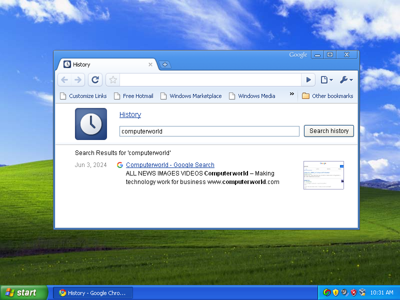 Microsoft Recall: Chrome history search on Windows XP