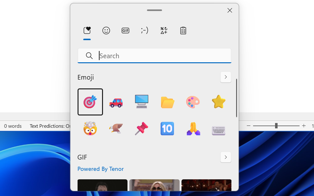 Windows emoji panel