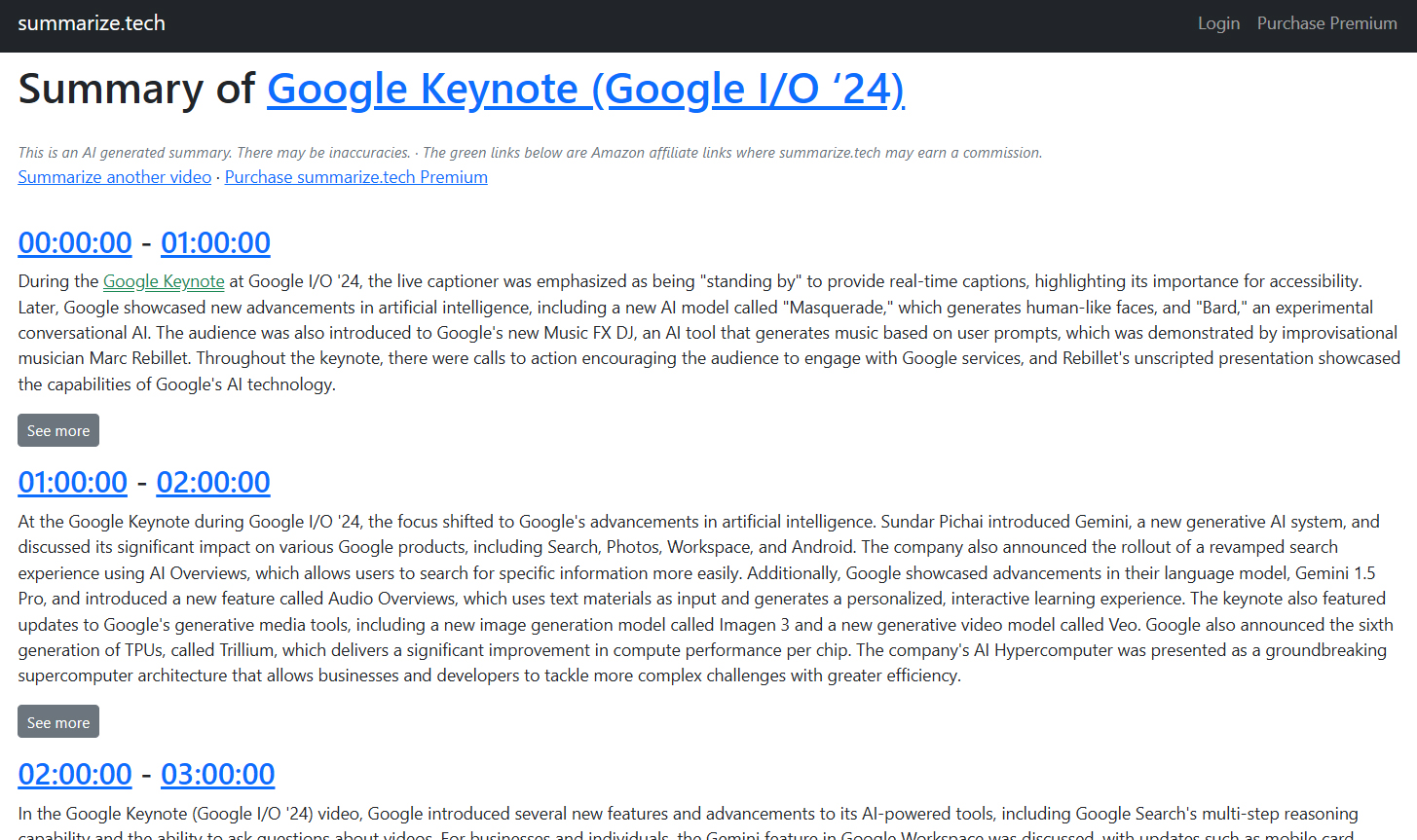 summarize.tech summarizing google keynote