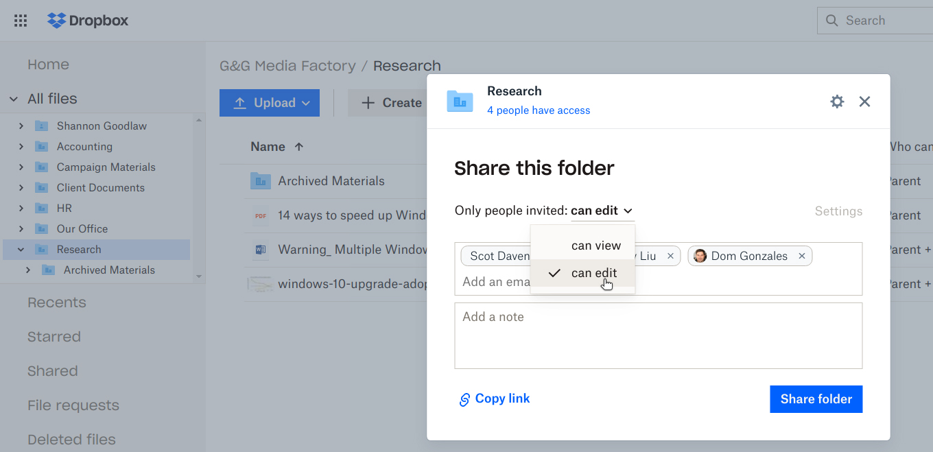 sharing a folder in Dropbox