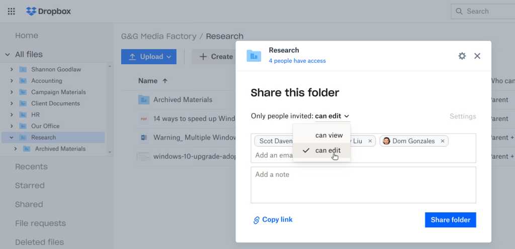 sharing a folder in Dropbox