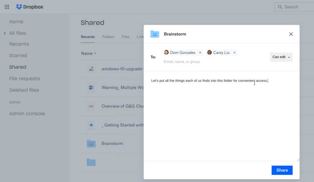 creating a new shared folder