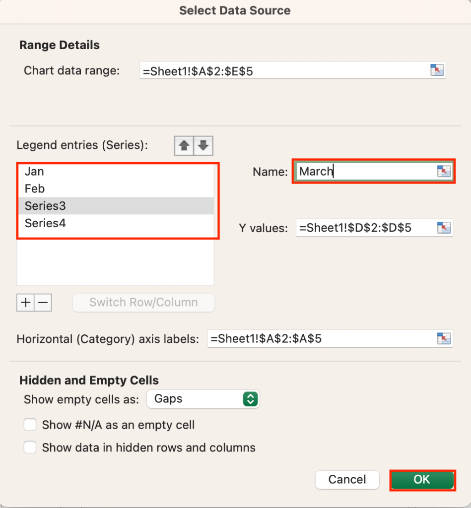 changing the legend labels on the Select Data Source pane