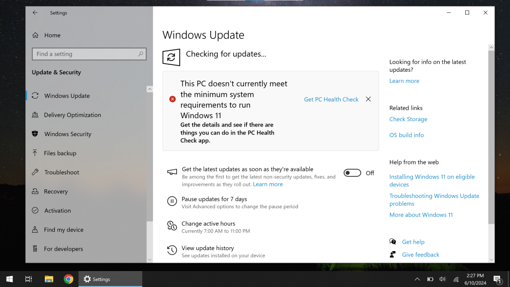 Windows 10 update complaining