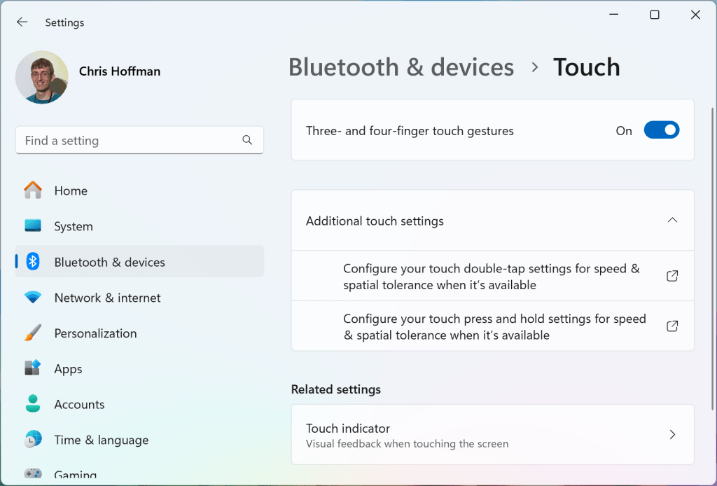 Gestos de la pantalla táctil de Windows