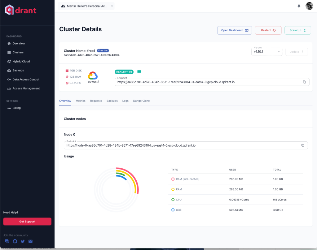 Qdrant cluster node overview