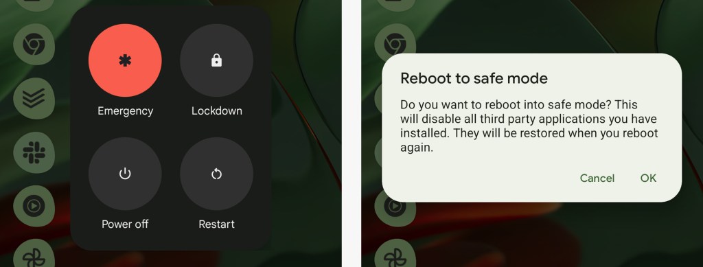 android reboot to safe mode screen