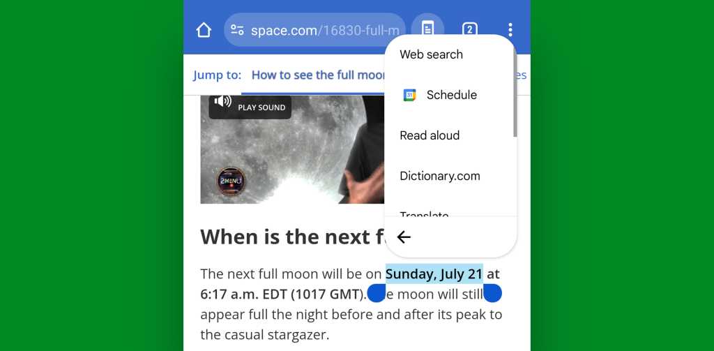 Android text selection shortcuts: Calendar