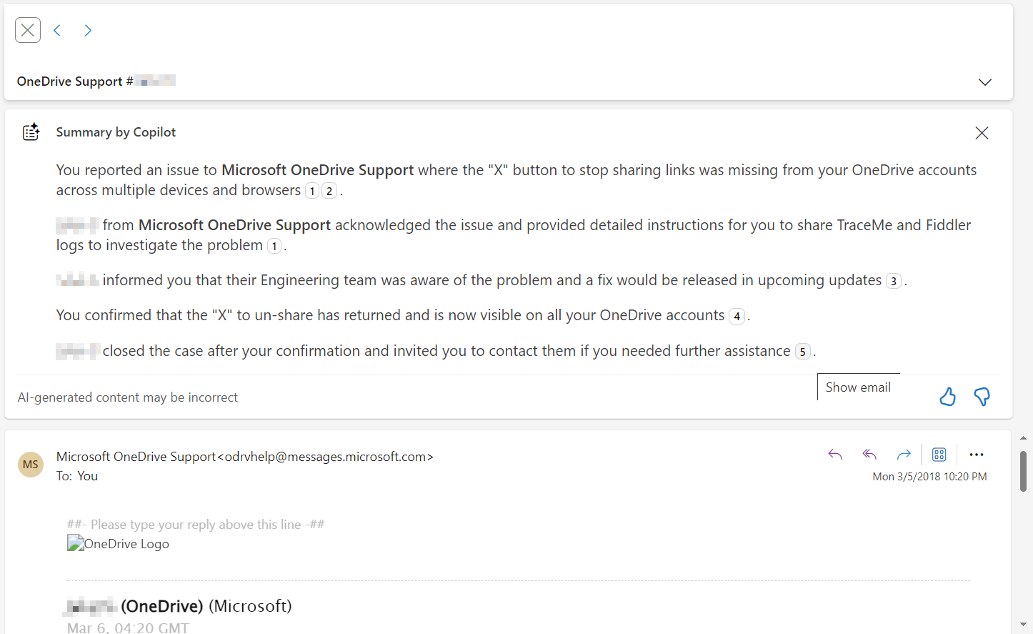 outlook copilot summary of email thread