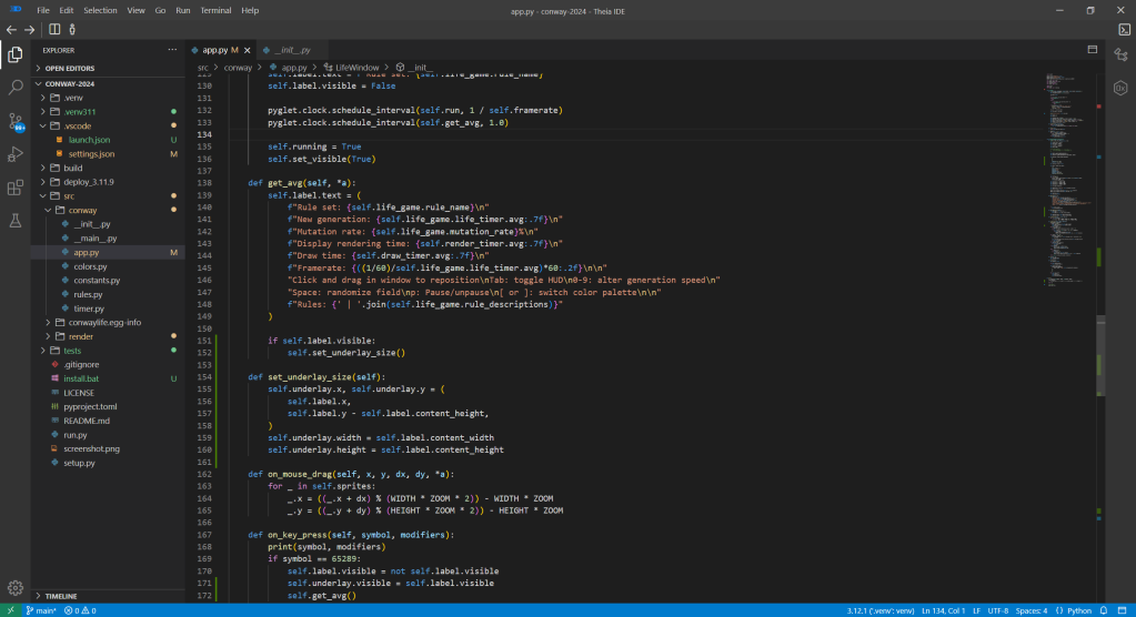 Theia IDE code editor, with Python code open.