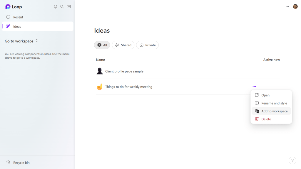 adding ideas page to workspace