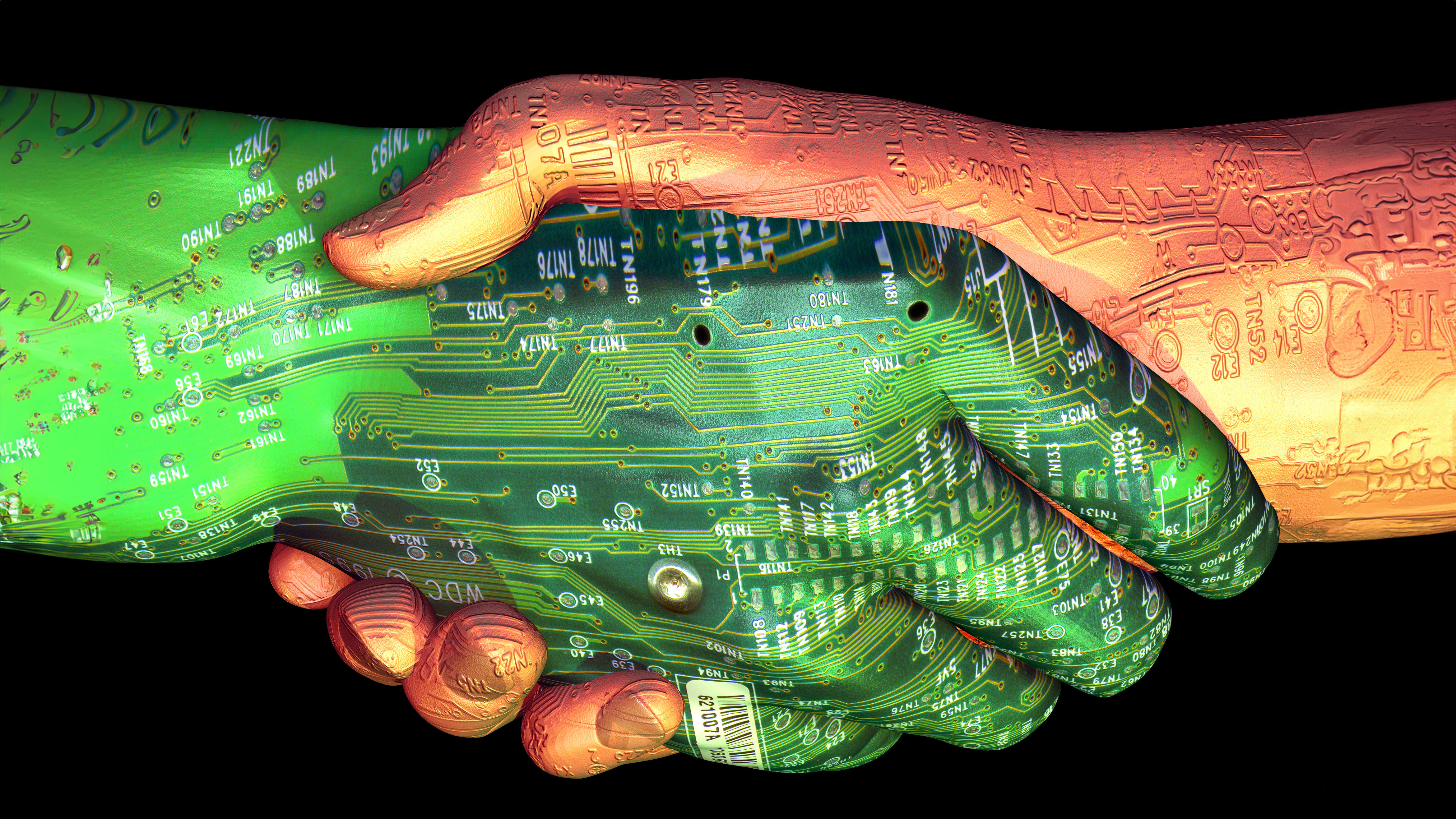 digital hands shaking