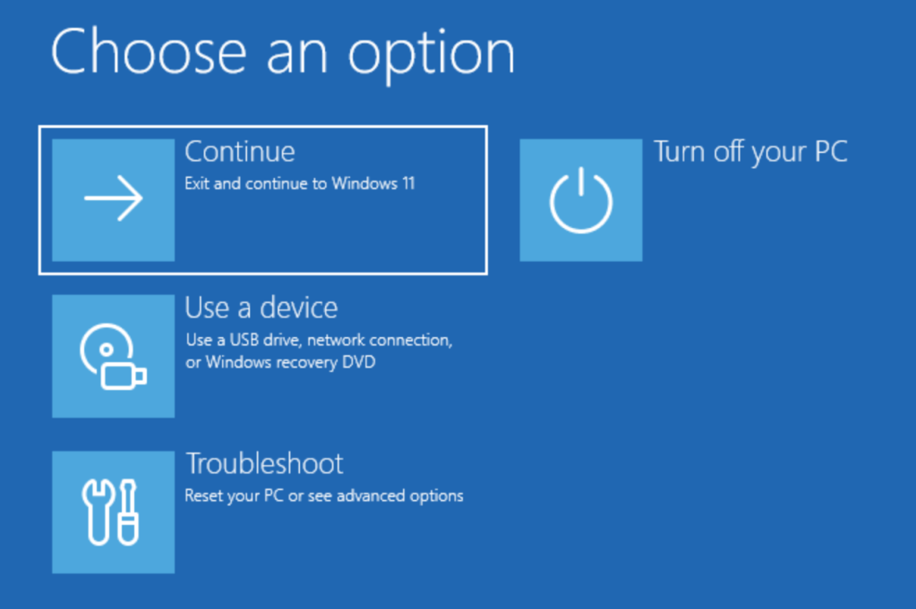 windows recovery environment menu