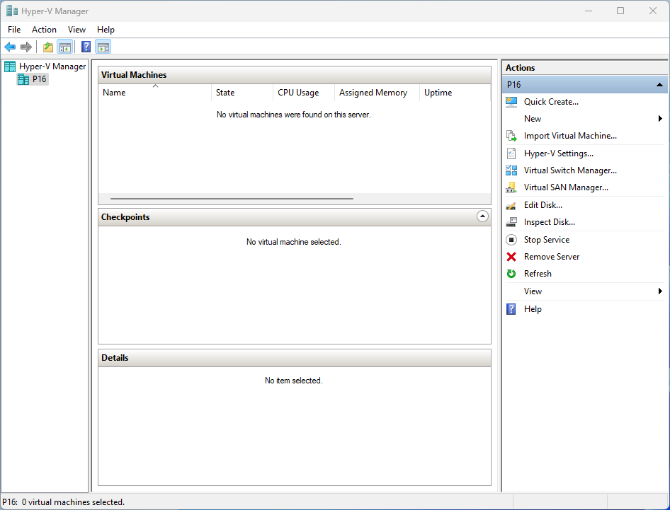 blank hyper-v manager screen