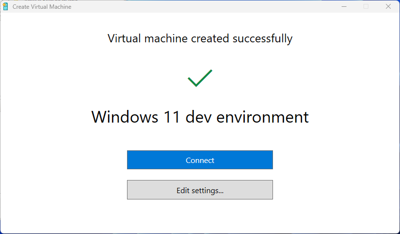 virtual machine created successfully message