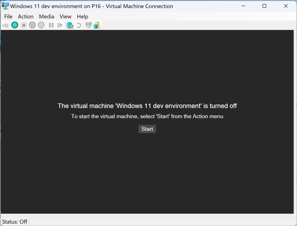 blank virtual machine window with vm turned off