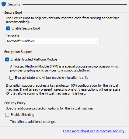 enabling tpm in the windows 11 vm