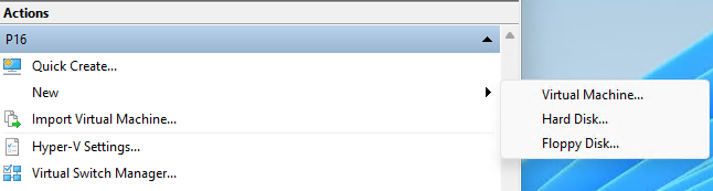 selecting new virtual machine in hyper-v manager