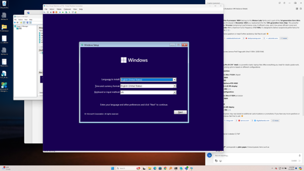 windows installation screen in rdp session