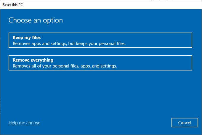 reset this pc options in windows 10 keep files or remove everything