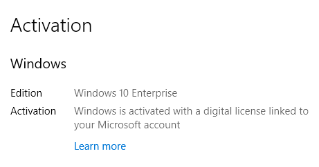 windows 10 digital license activation screen