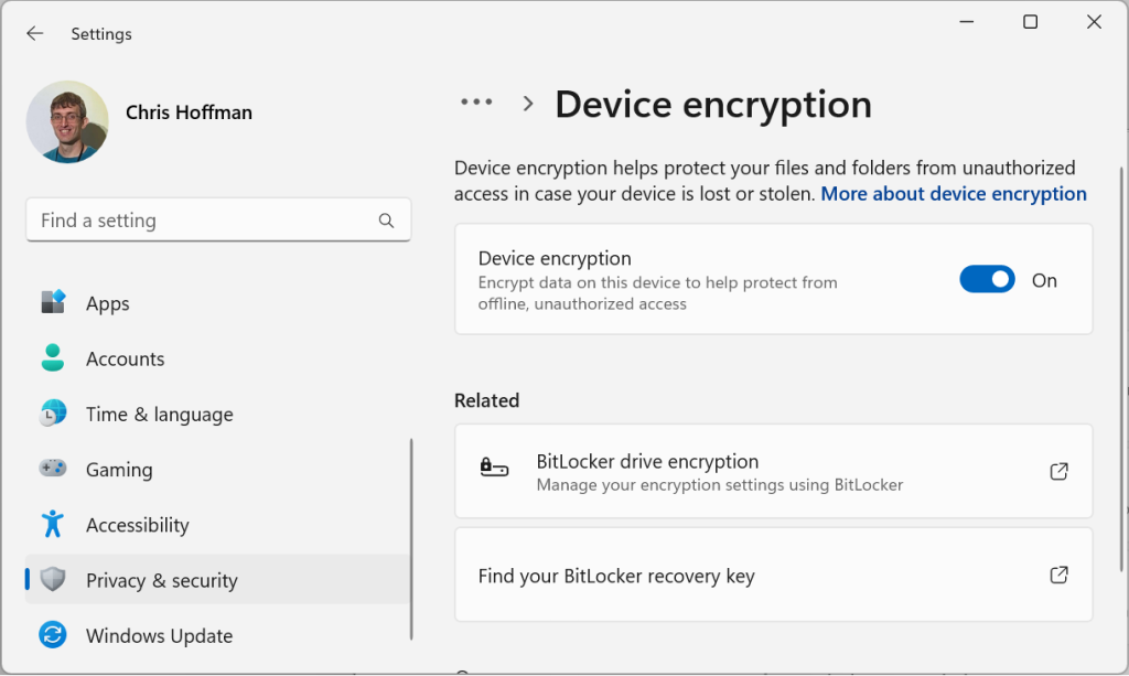 Device encryption enabled