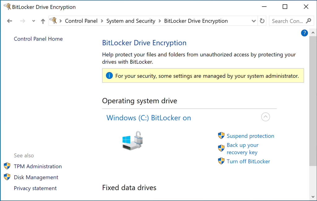 BitLocker settings