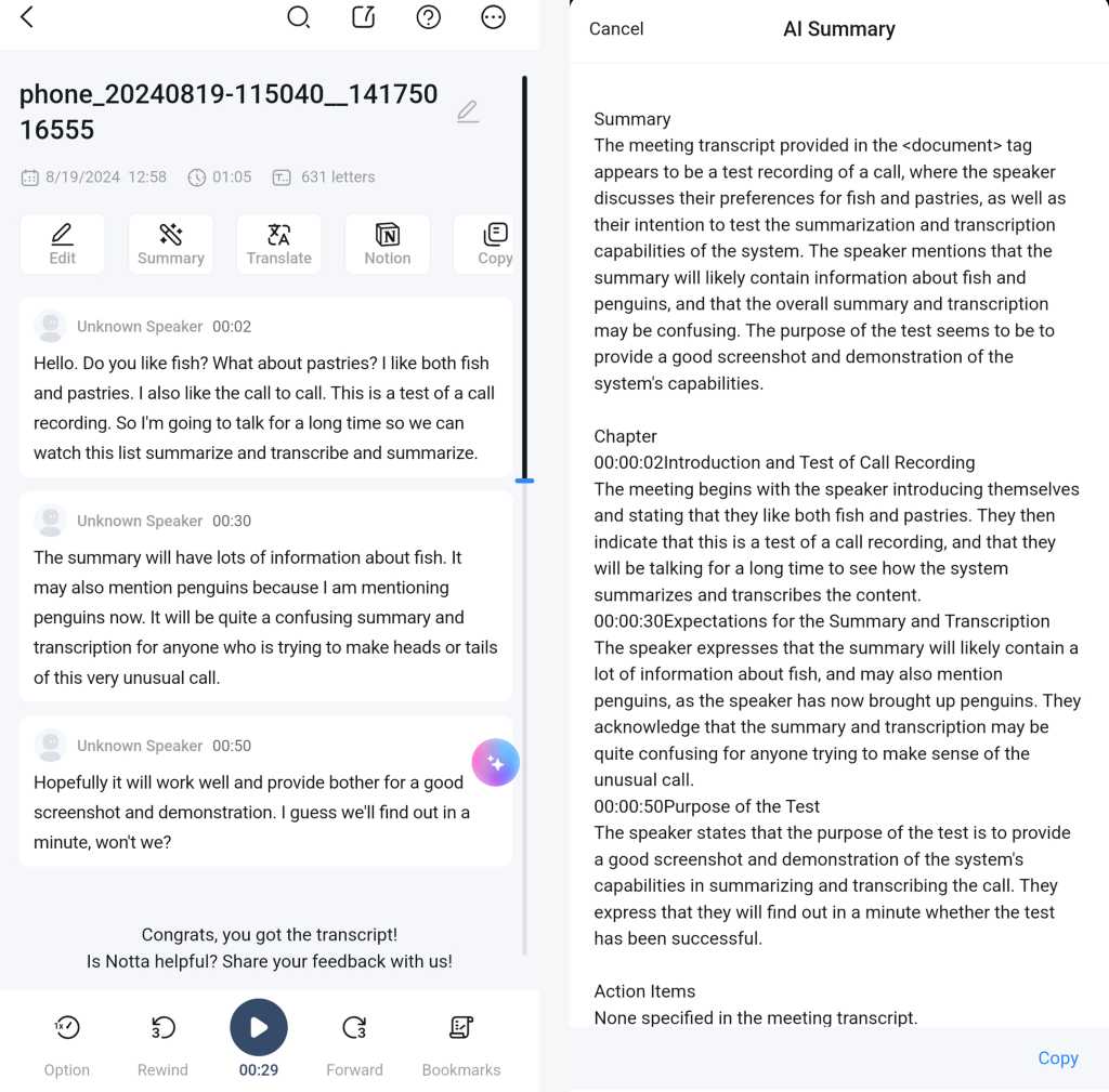 Google Pixel 9 Call Notes Android: Notta transcription and summary