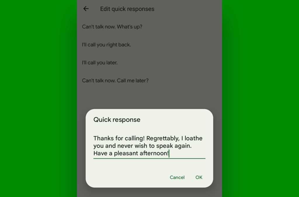 Google Pixel calling features: Quick Response custom