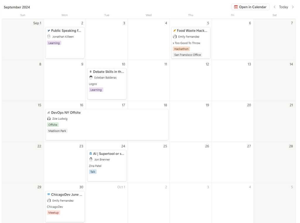 events calendar template in notion