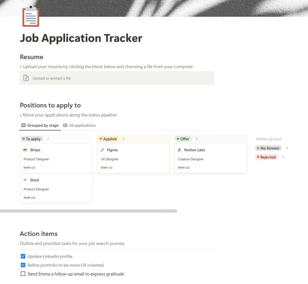 job application tracker template in notion