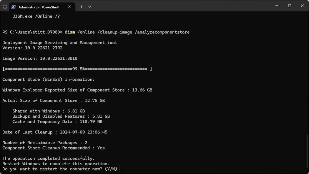 dism analyzecomponentstore command