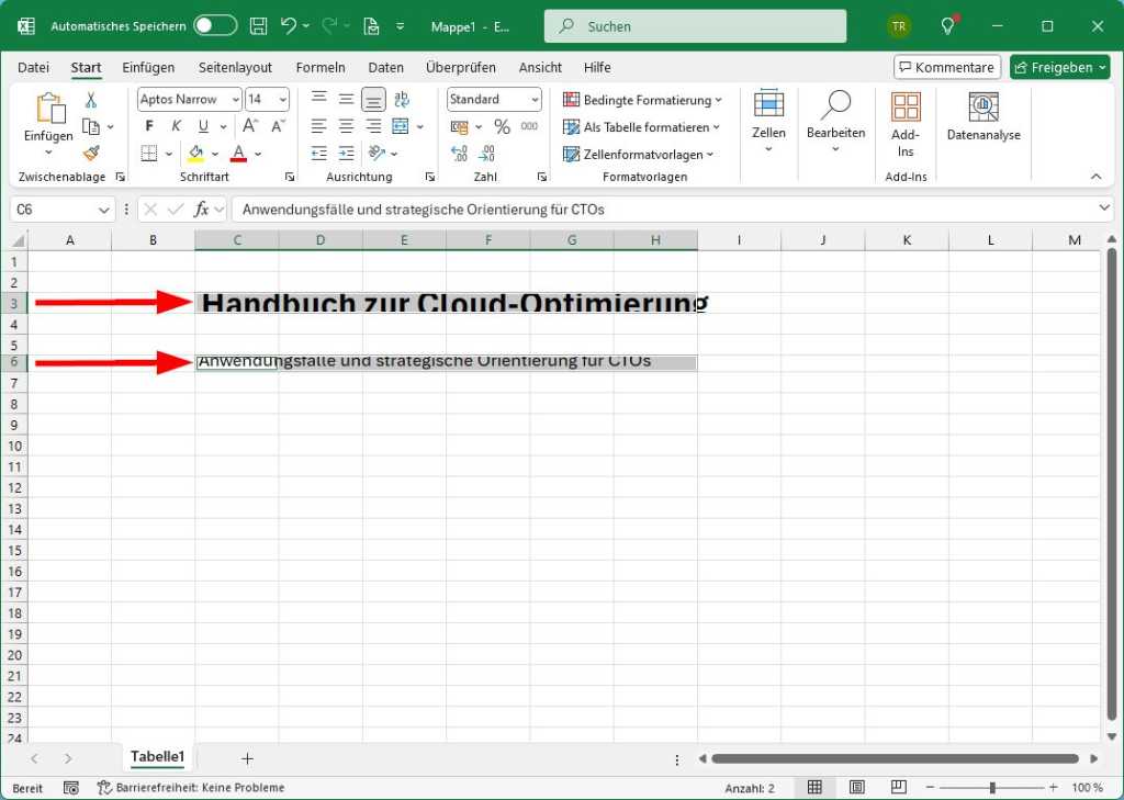 Microsoft Excel, Zeilenhöhe, auto add, Zellengröße