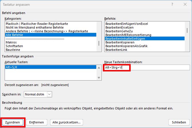 Microsoft Word, Inhalte einfügen, Tastenkombination, Shortcut, Strg+Alt+V, wiederherstellen