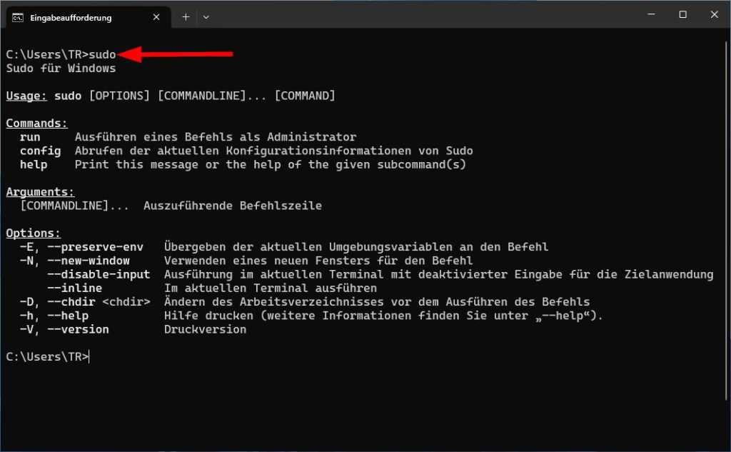 Windows 11, Sudo, Sudo for Windows, Befehl, active