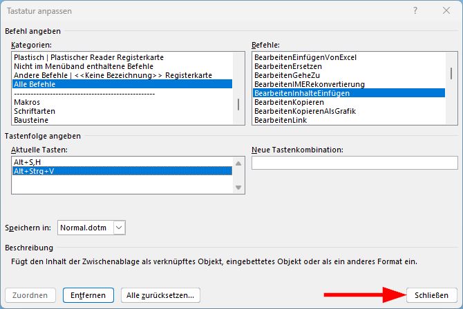 Microsoft Word, Inhalte einfügen, Tastenkombination, Shortcut, Strg+Alt+V, wiederherstellen