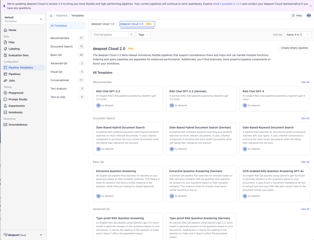 deepset pipeline templates screenshot